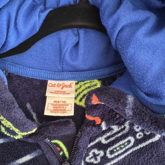 Kids Navy Blue Gaming Print One Piece fleece pajamas M 8/10 - 371 - Picture 6 of 6